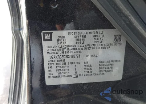 2012 Buick Enclave Leather из США, поврежденный, VIN 5GAKRCED8CJ183773